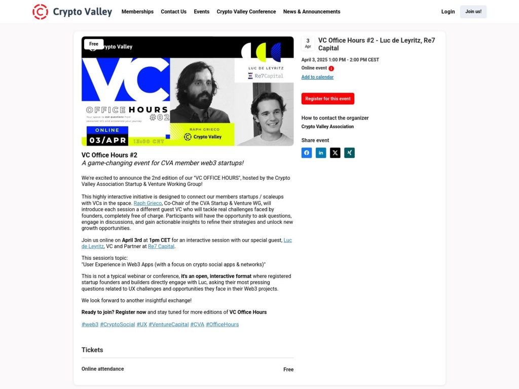 VC Office Hours #2 - Luc de Leyritz, Re7 Capital - Event screenshot