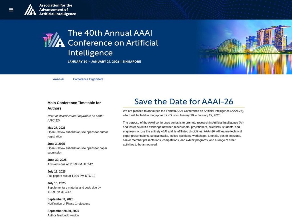 AAAI-26 – 40th Annual AAAI Conference on Artificial Intelligence screenshot