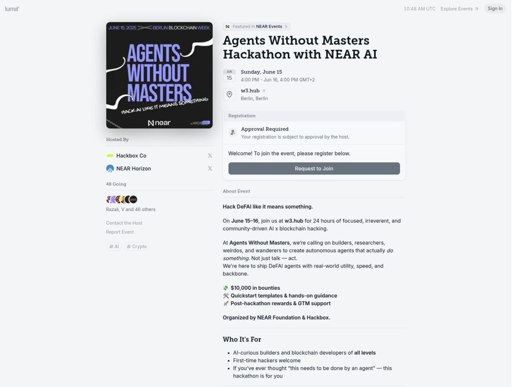 Agents Without Masters Hackathon with NEAR AI - Event screenshot