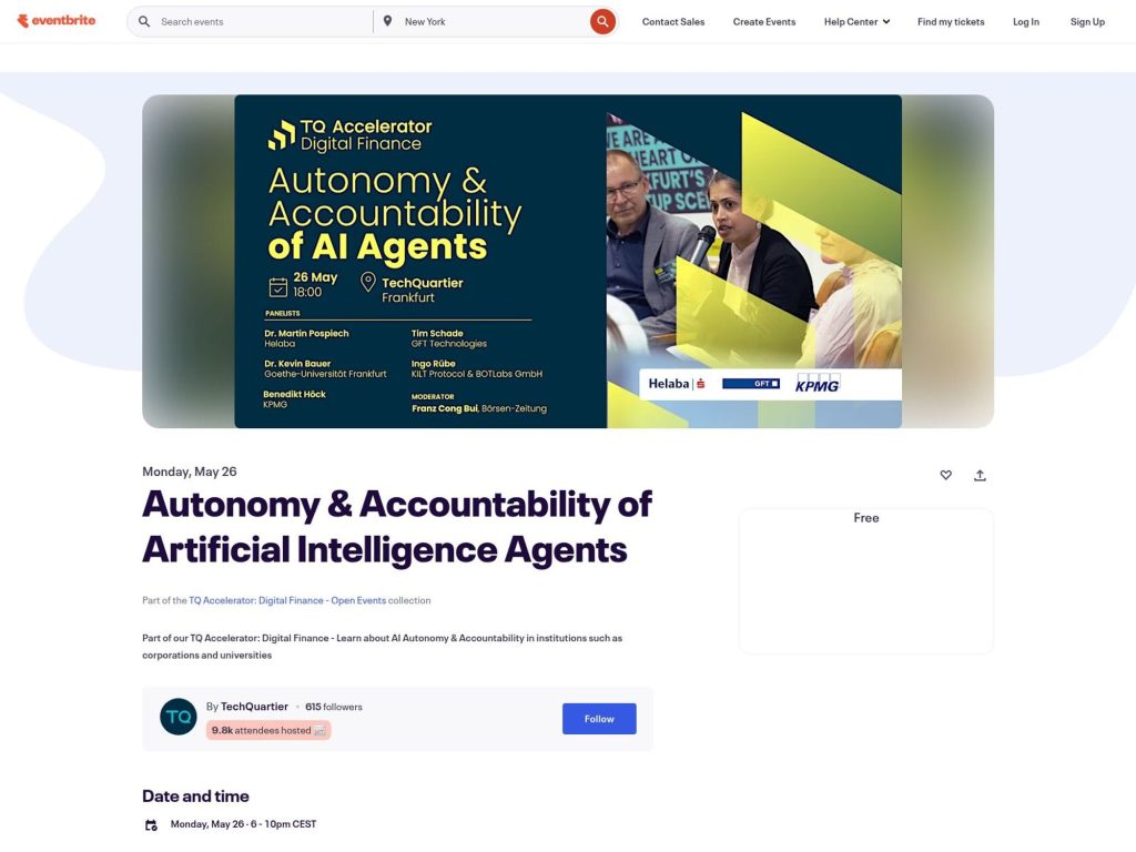 Autonomy & Accountability of Artificial Intelligence Agents - Event screenshot