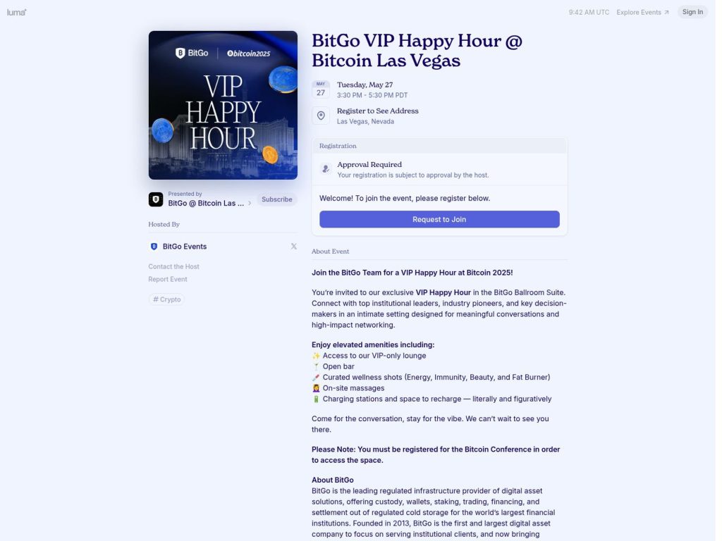 BitGo VIP Happy Hour @ Bitcoin Las Vegas - Event screenshot