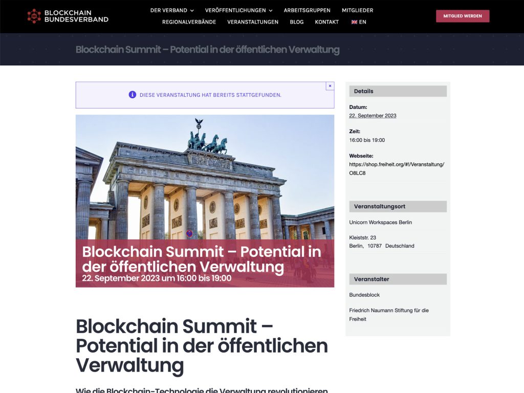 Blockchain Summit – Potential in der öffentlichen Verwaltung - Event screenshot