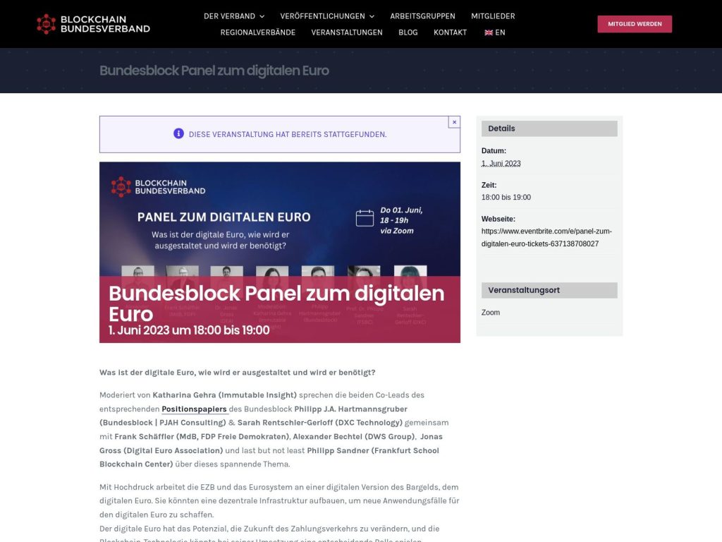 Bundesblock: Panel zum digitalen Euro - Event screenshot