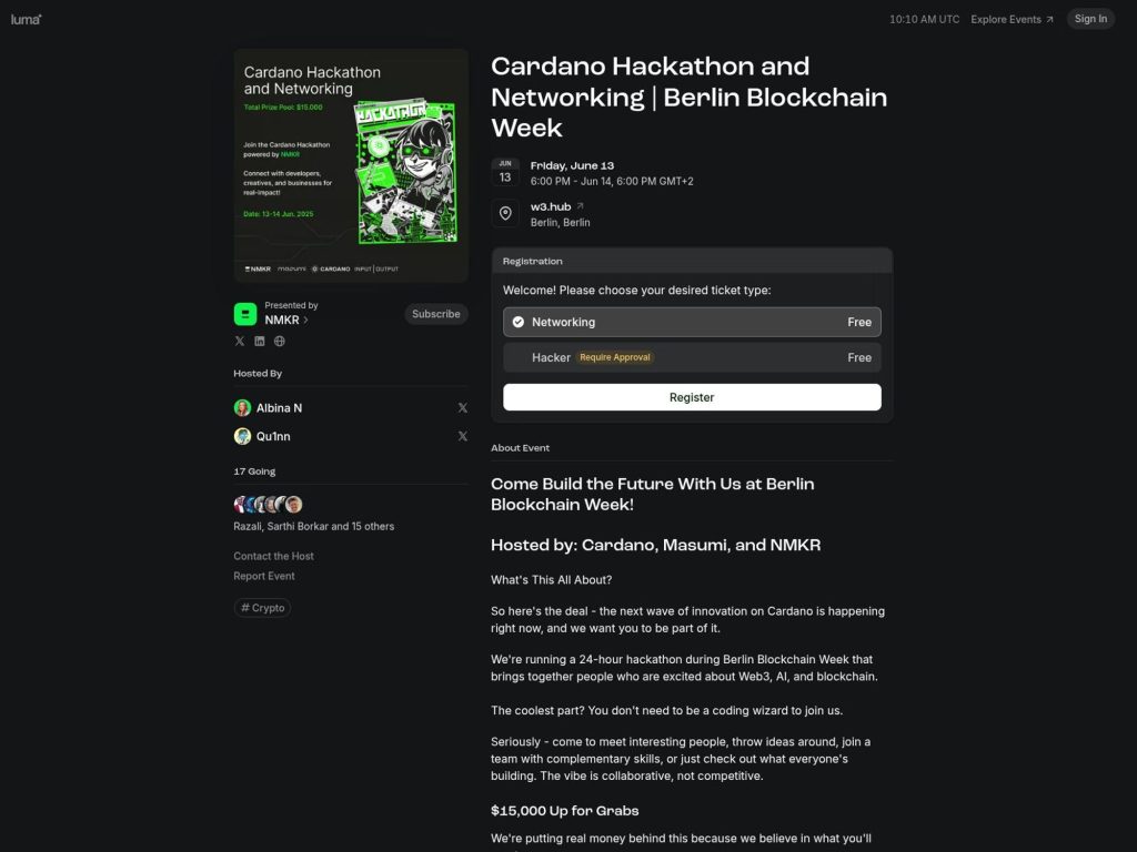 Cardano Hackathon and Networking | Berlin Blockchain Week - Event screenshot
