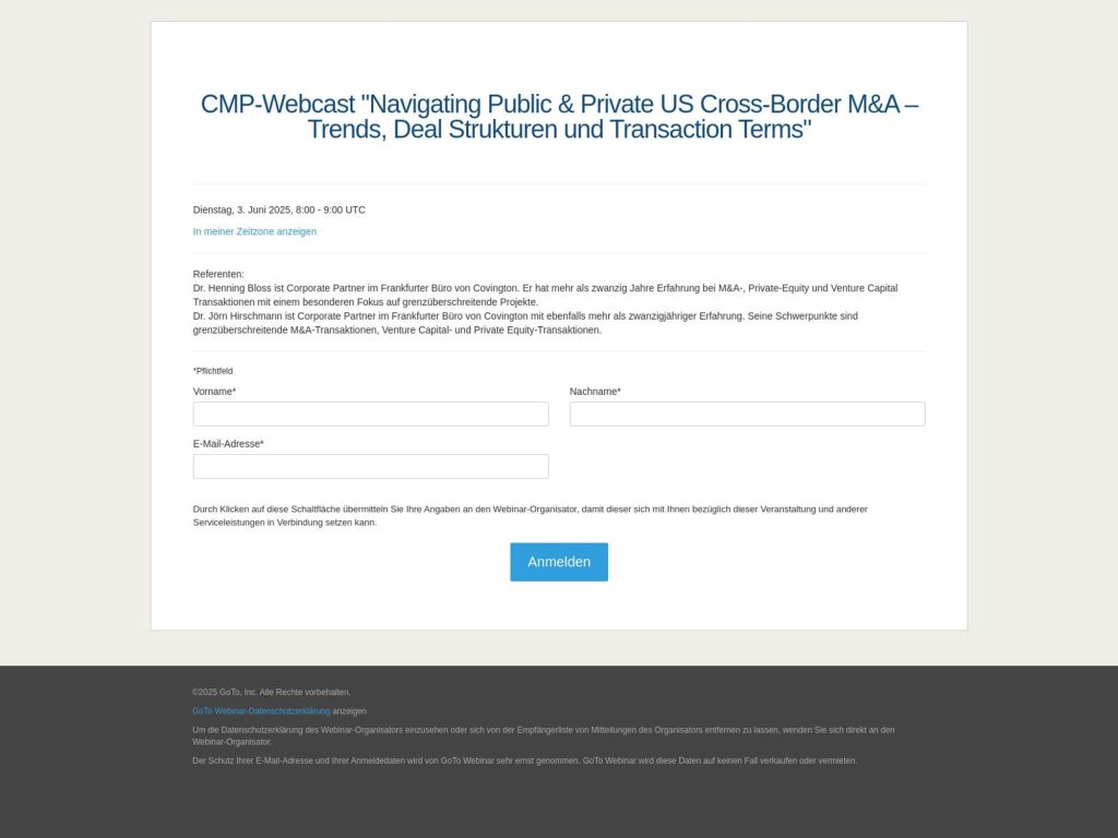 CMP-Webcast: Navigating Public & Private US Cross-Border M&A - Event screenshot