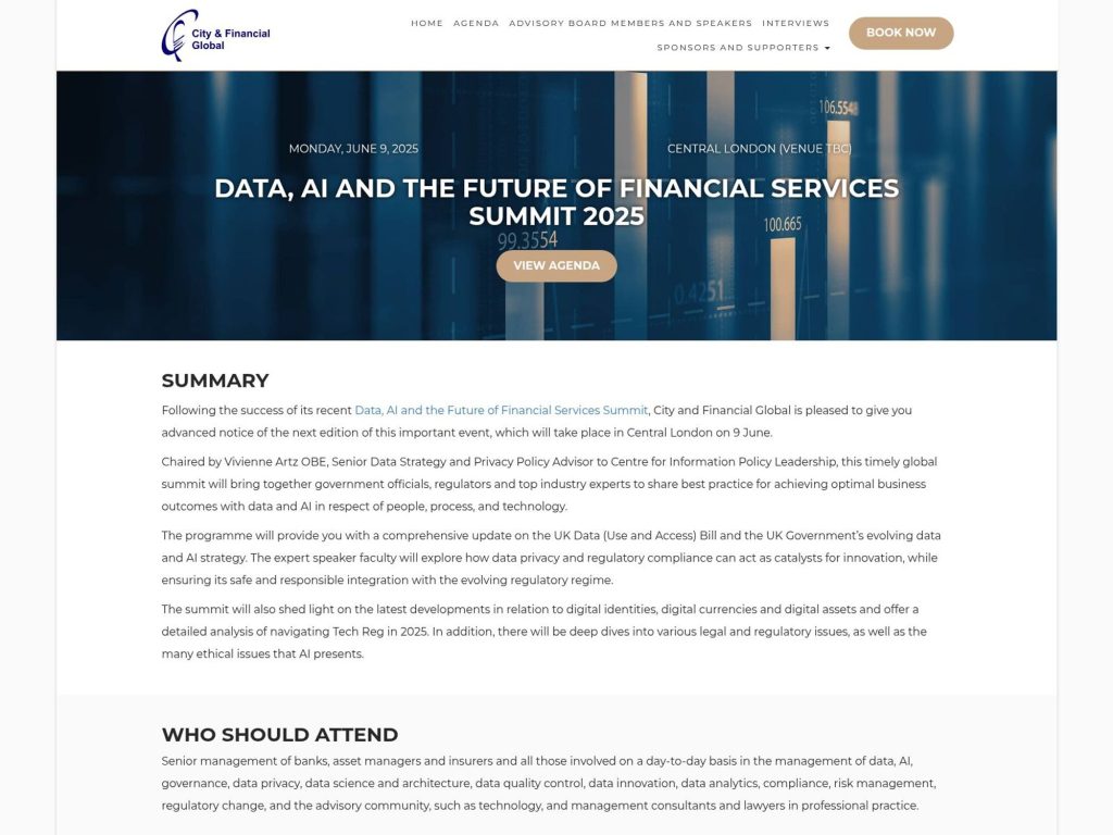 Data, AI and the Future of Financial Services Summit 2025 - Event screenshot
