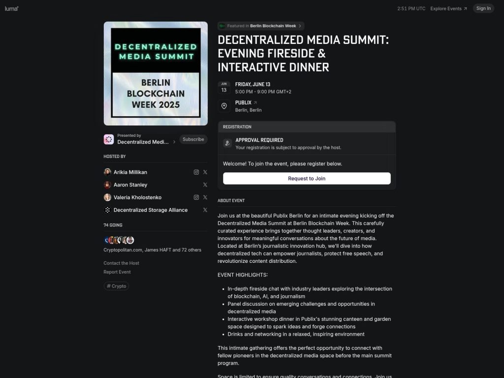 Decentralized Media Summit: Evening Fireside & Interactive Dinner - Event screenshot