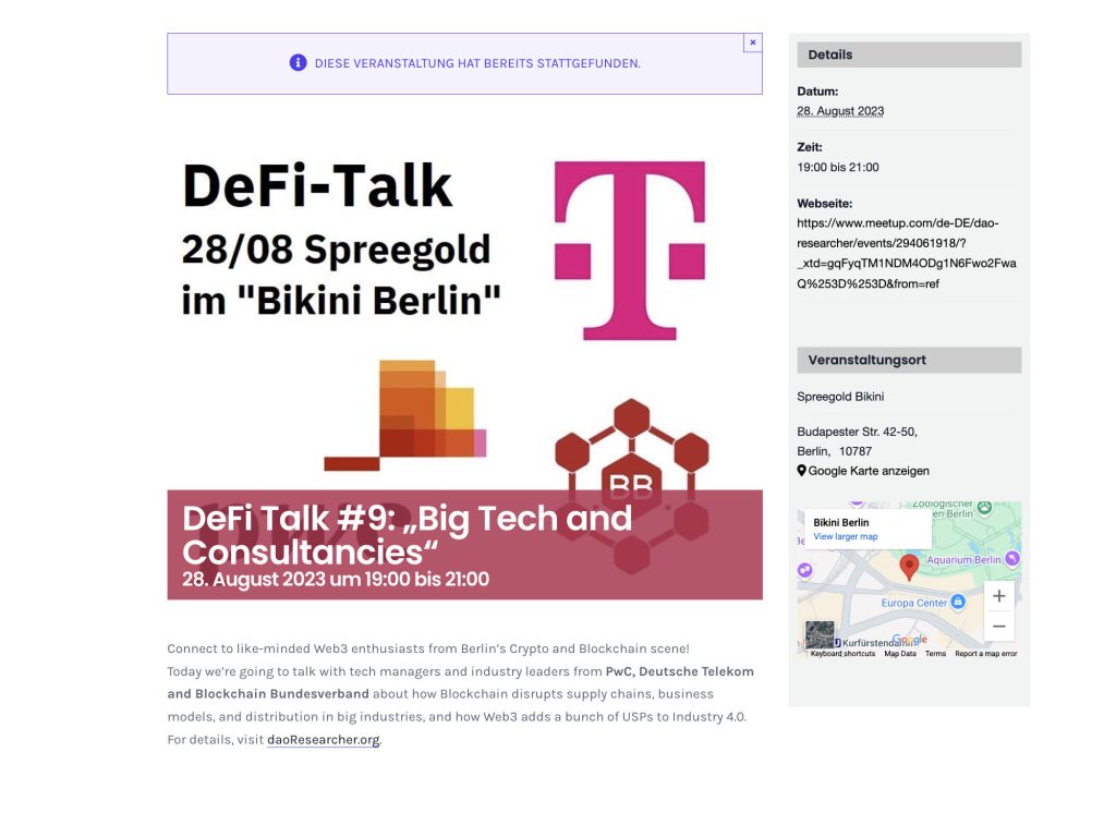 DeFi Talk #9: „Big Tech and Consultancies“ - Event screenshot