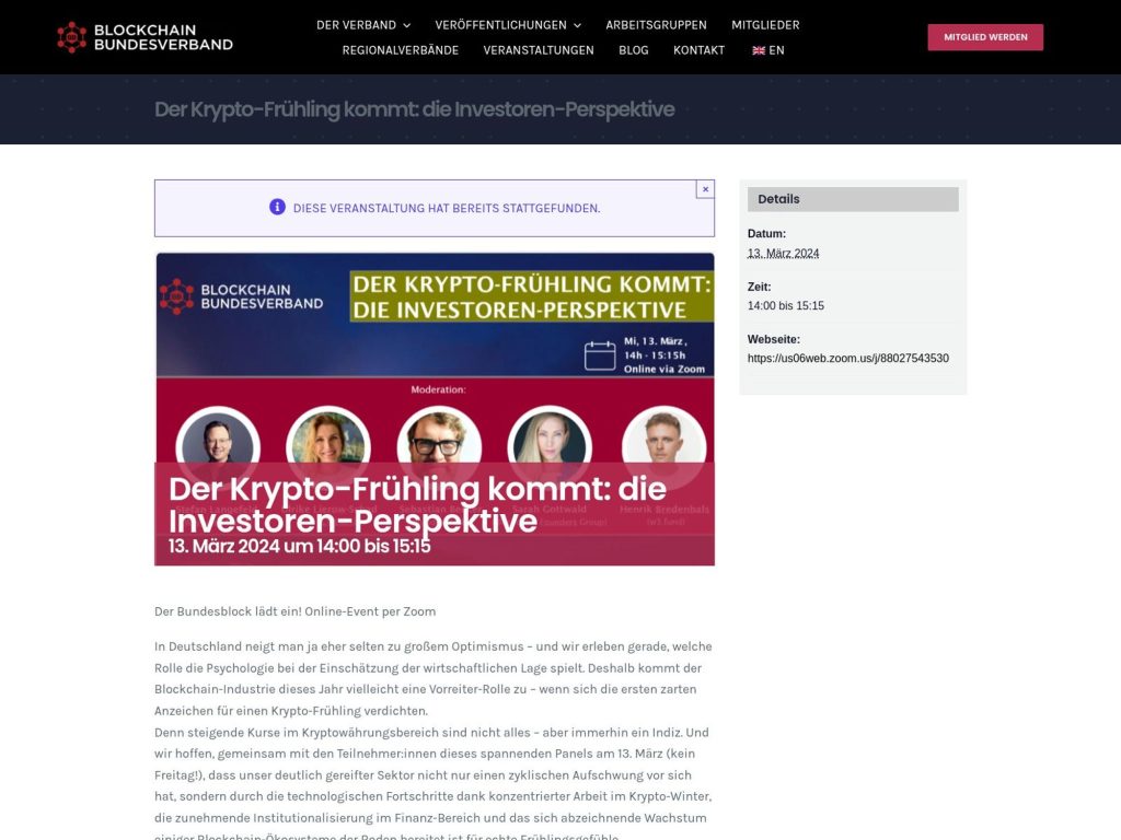 Der Krypto-Frühling kommt: die Investoren-Perspektive - Event screenshot