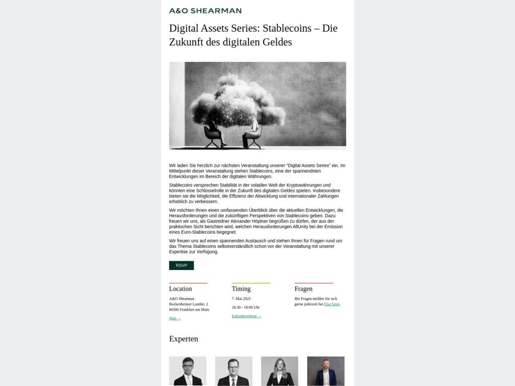 Digital Assets Series: Stablecoins – Die Zukunft des digitalen Geldes - Event screenshot