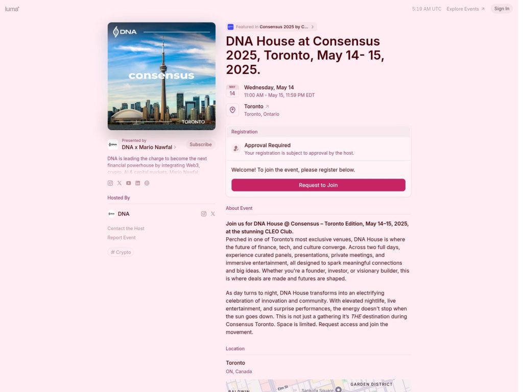 DNA House @ Consensus Toronto 2025 - Event screenshot