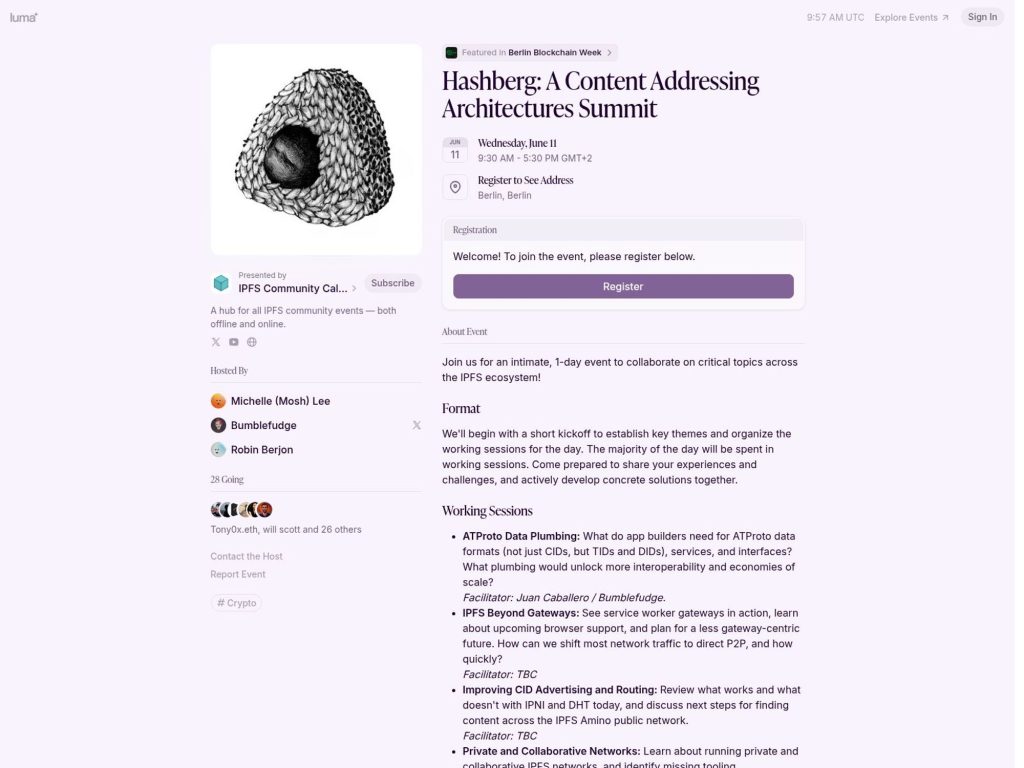 Hashberg: A Content Addressing Architectures Summit - Event screenshot