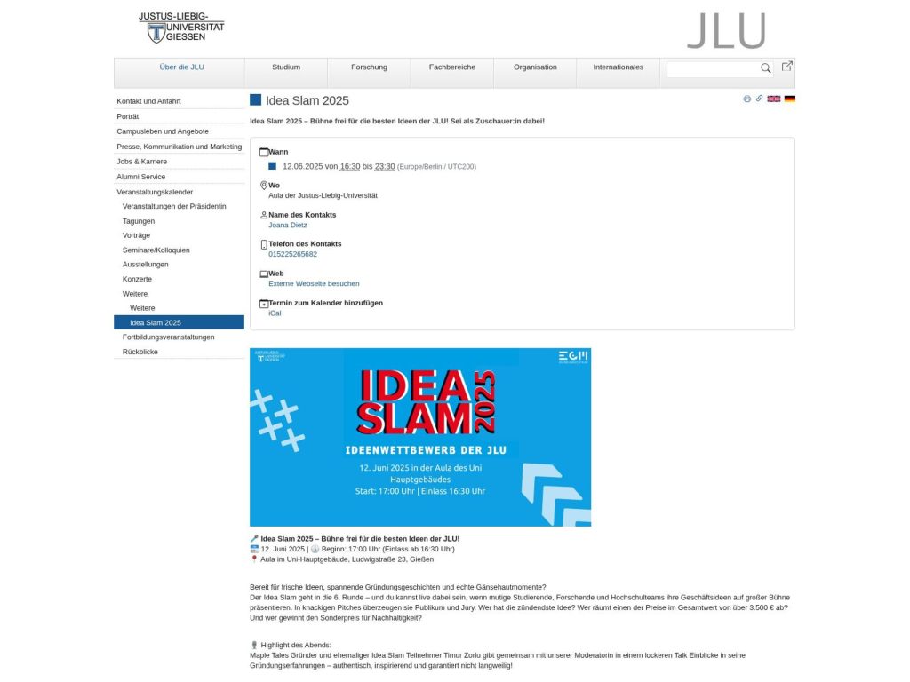 Idea Slam 2025 (Ideenwettbewerb der Uni Giessen) - Event screenshot