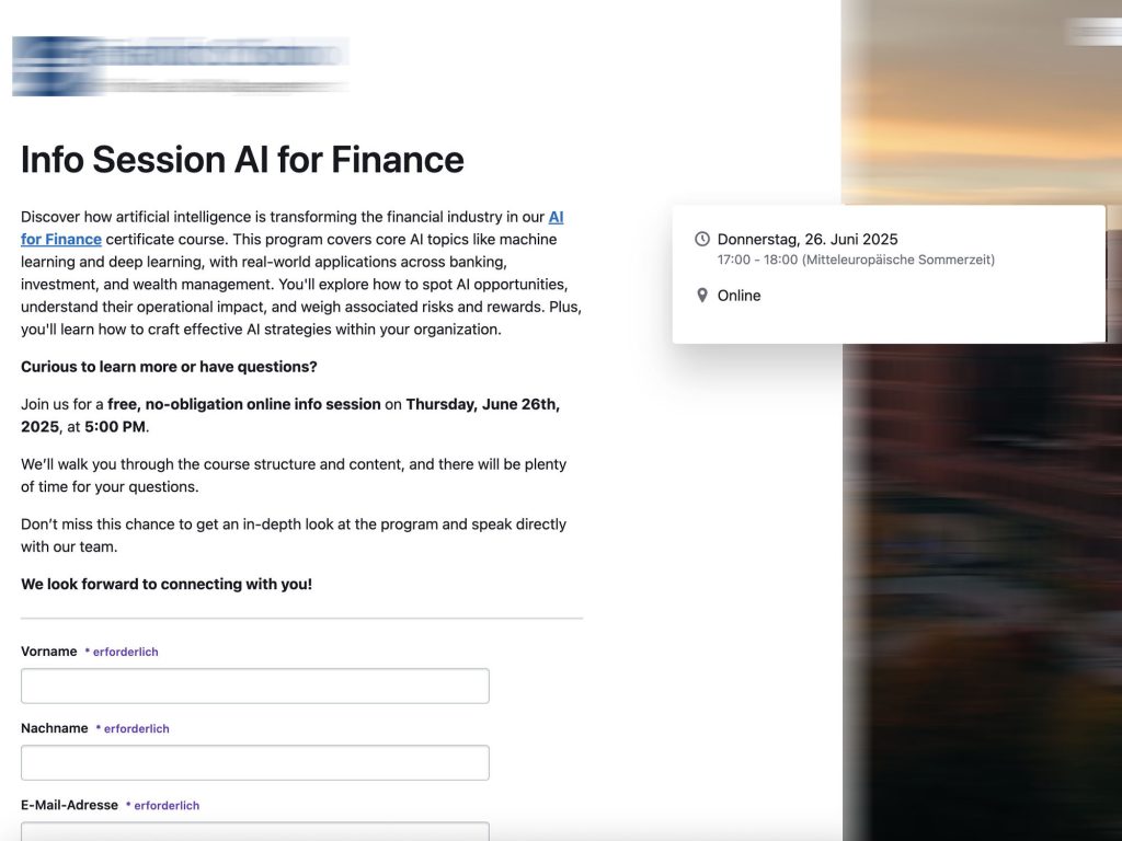 Info Session AI for Finance - Event screenshot