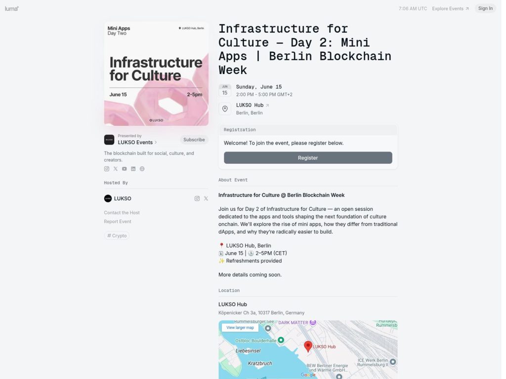 Infrastructure for Culture — Day 2: Mini Apps | Berlin Blockchain Week - Event screenshot