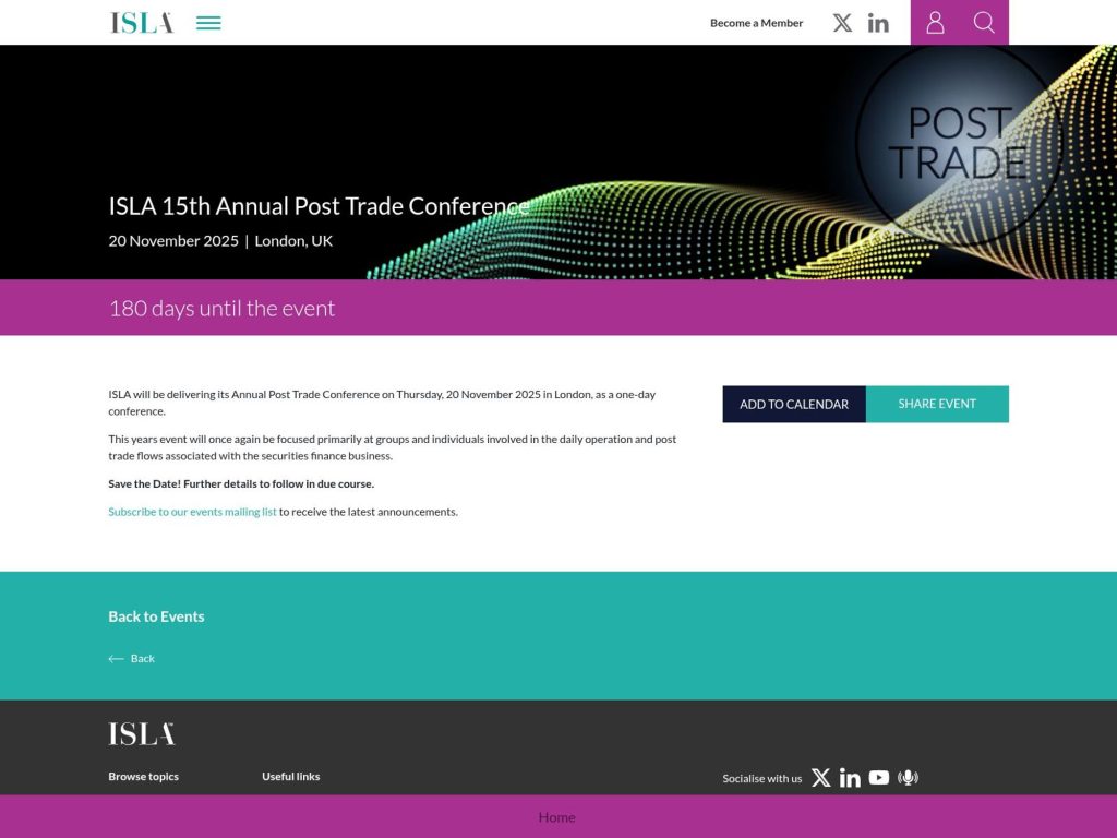 ISLA 15th Annual Post Trade Conference - Event screenshot