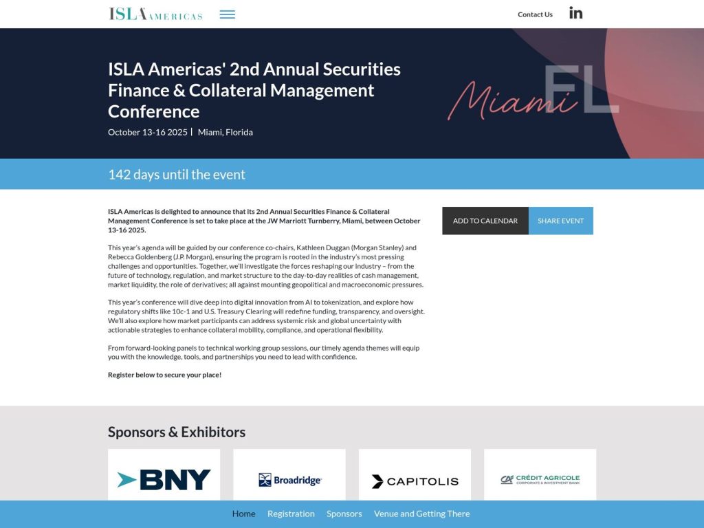 ISLA Americas' 2nd Annual Securities Finance & Collateral Management Conference - Event screenshot