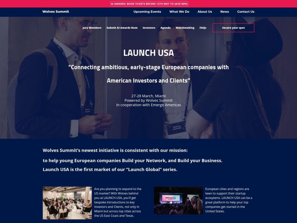 Launch USA 2026 powered by Wolves Summit website