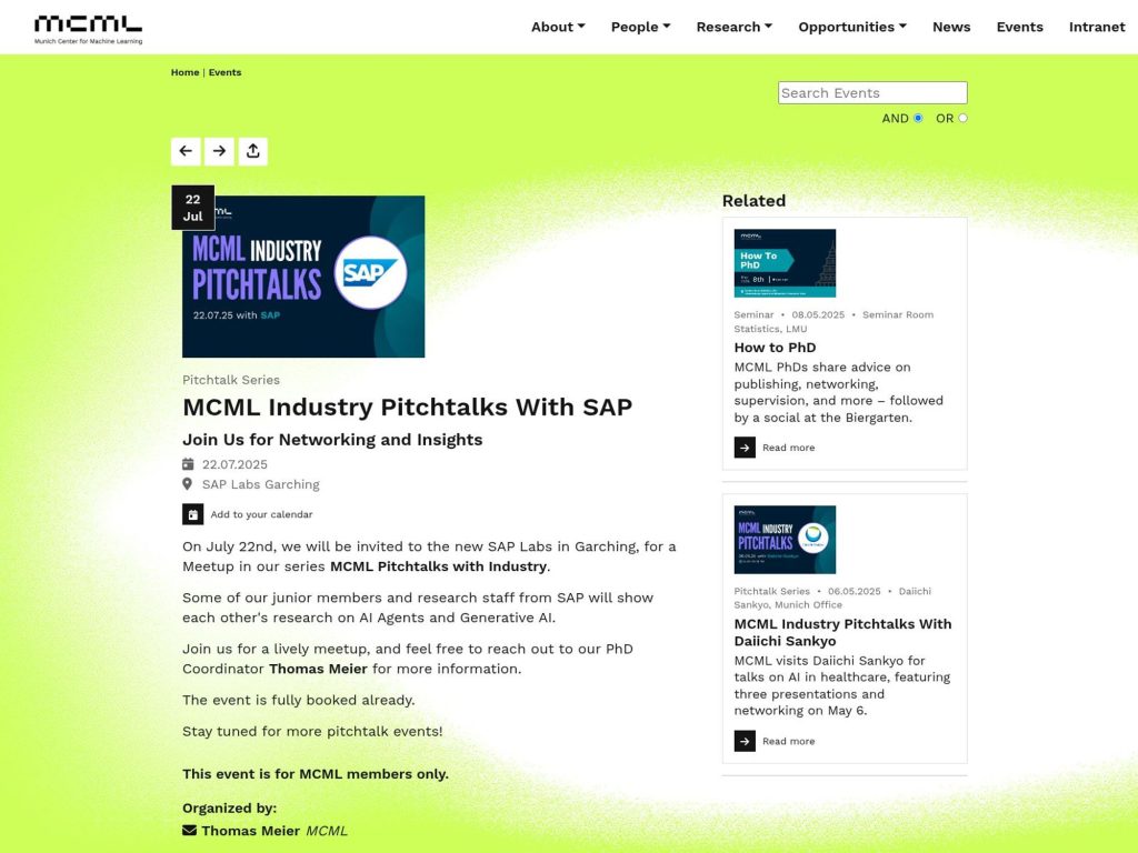 MCML Industry Pitchtalks With SAP - Event screenshot