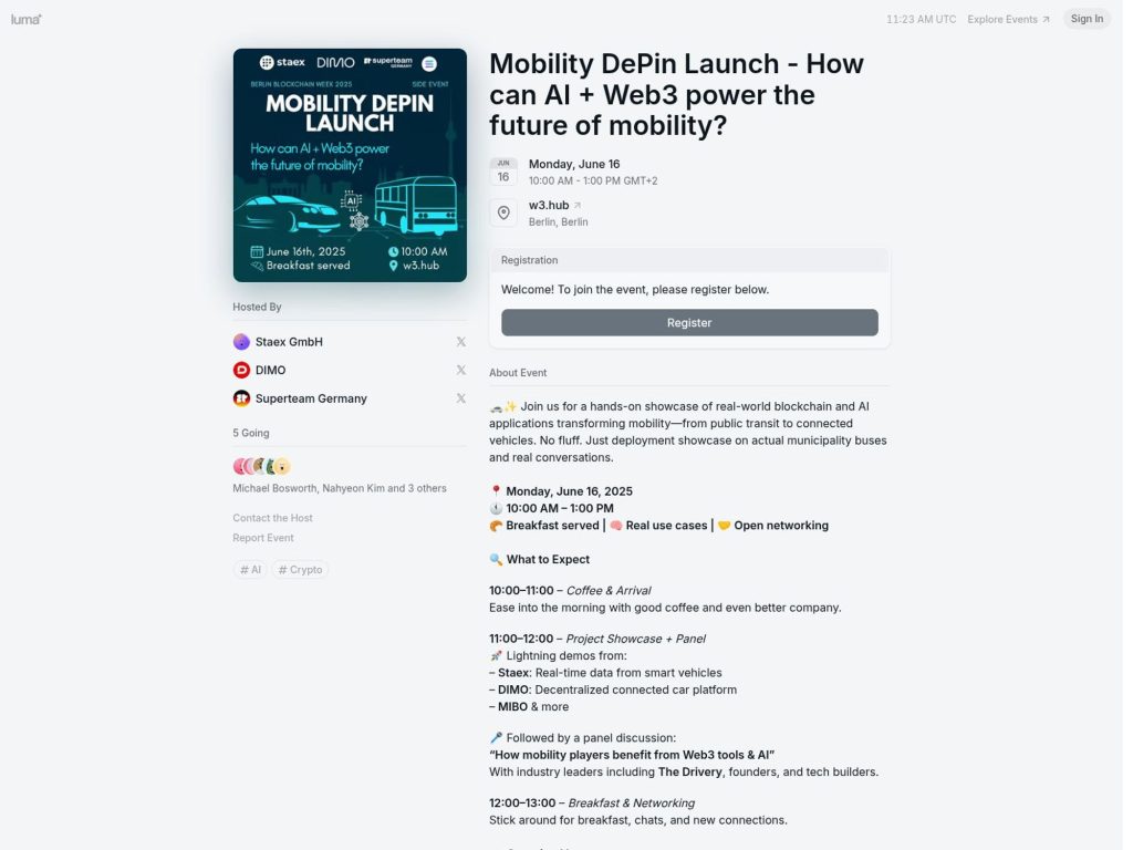 Mobility DePin Launch - How can AI + Web3 power the future of mobility? - Event screenshot