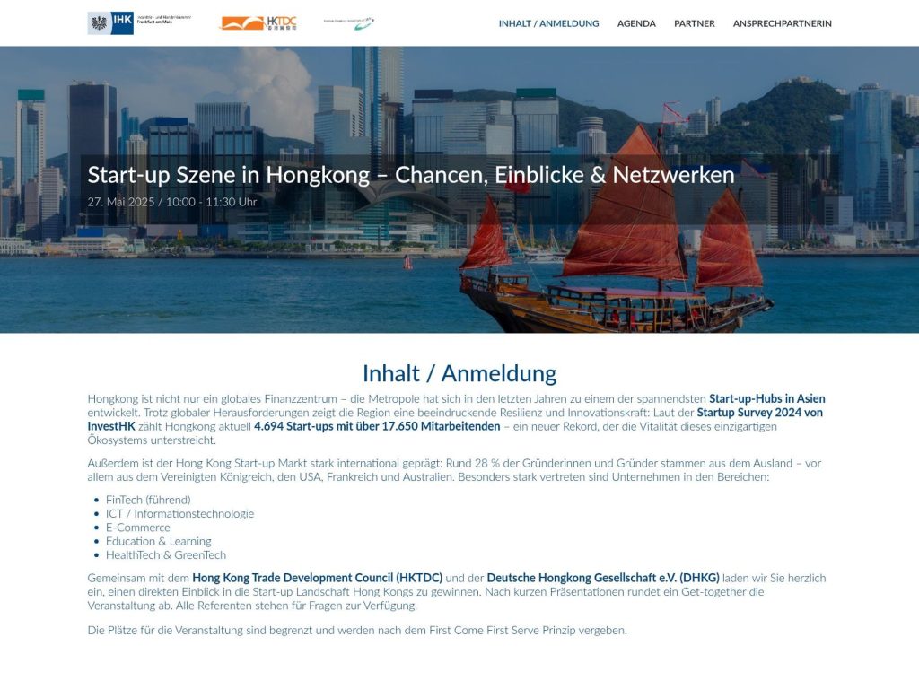 Start-up Szene in Hongkong – Chancen, Einblicke & Netzwerken - Event screenshot