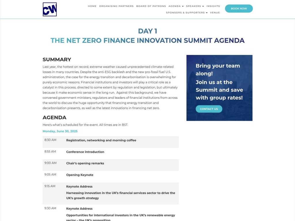 The Net Zero Finance Innovation Summit - Event screenshot