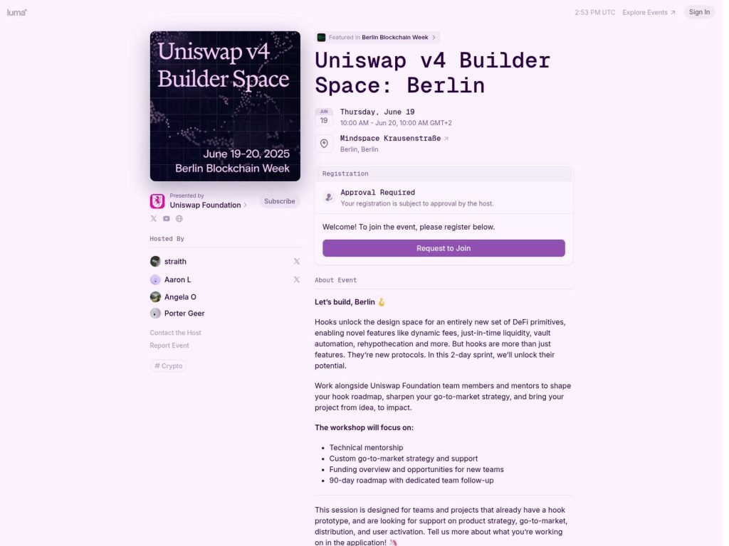 Uniswap v4 Builder Space: Berlin - Event screenshot
