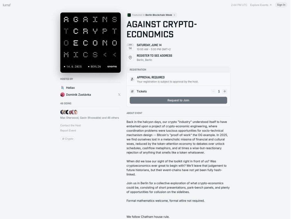 Against Crypto-Economics - Event screenshot