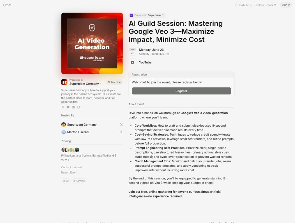 AI Guild Session: Mastering Google Veo 3—Maximize Impact, Minimize Cost - Event screenshot