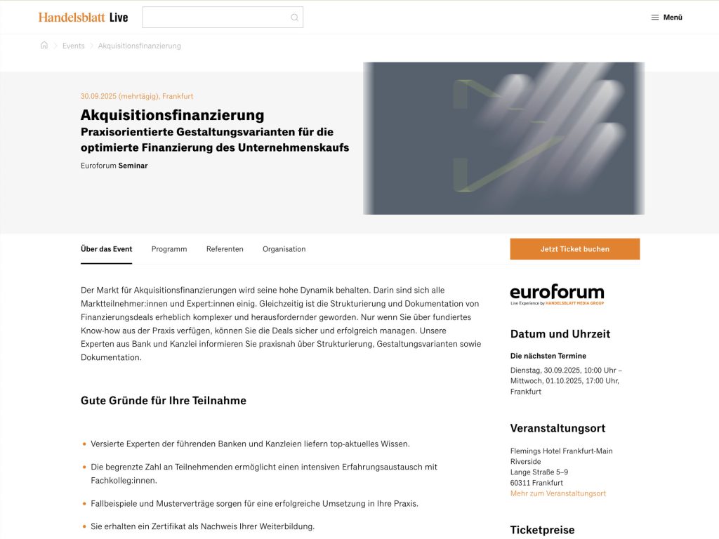 Akquisitionsfinanzierung - Euroforum Seminar - Event screenshot