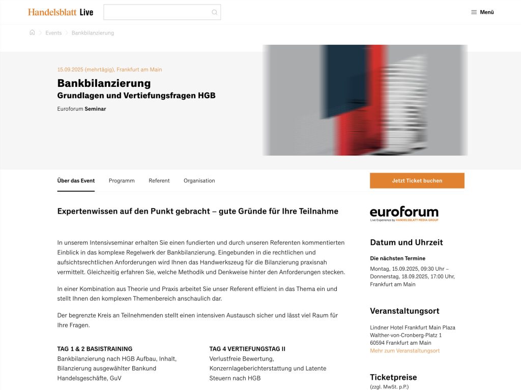 Bankbilanzierung - Euroforum Seminar - Event screenshot
