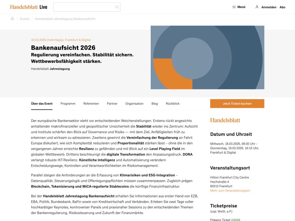 Bankenaufsicht 2026 - Handelsblatt Jahrestagung website