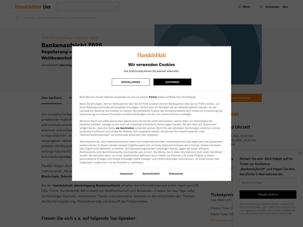 Bankenaufsicht 2026 - Handelsblatt Jahrestagung website