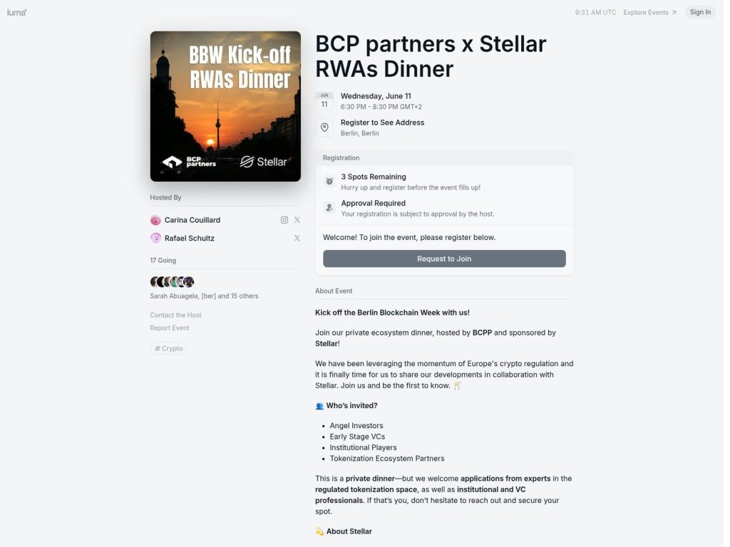 BCP partners x Stellar RWAs Dinner - Event screenshot