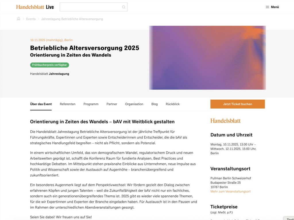 Betriebliche Altersversorgung 2025 - Handelsblatt Jahrestagung - Event screenshot