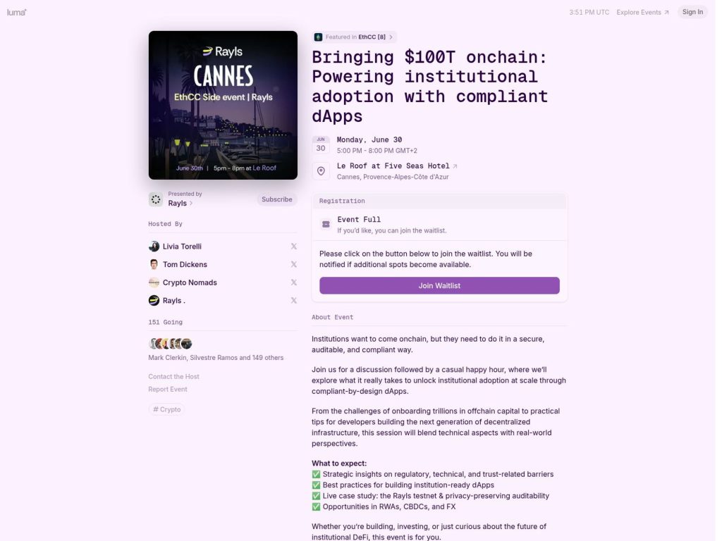 Bringing $100T onchain: Powering institutional adoption with compliant dApps - Event screenshot