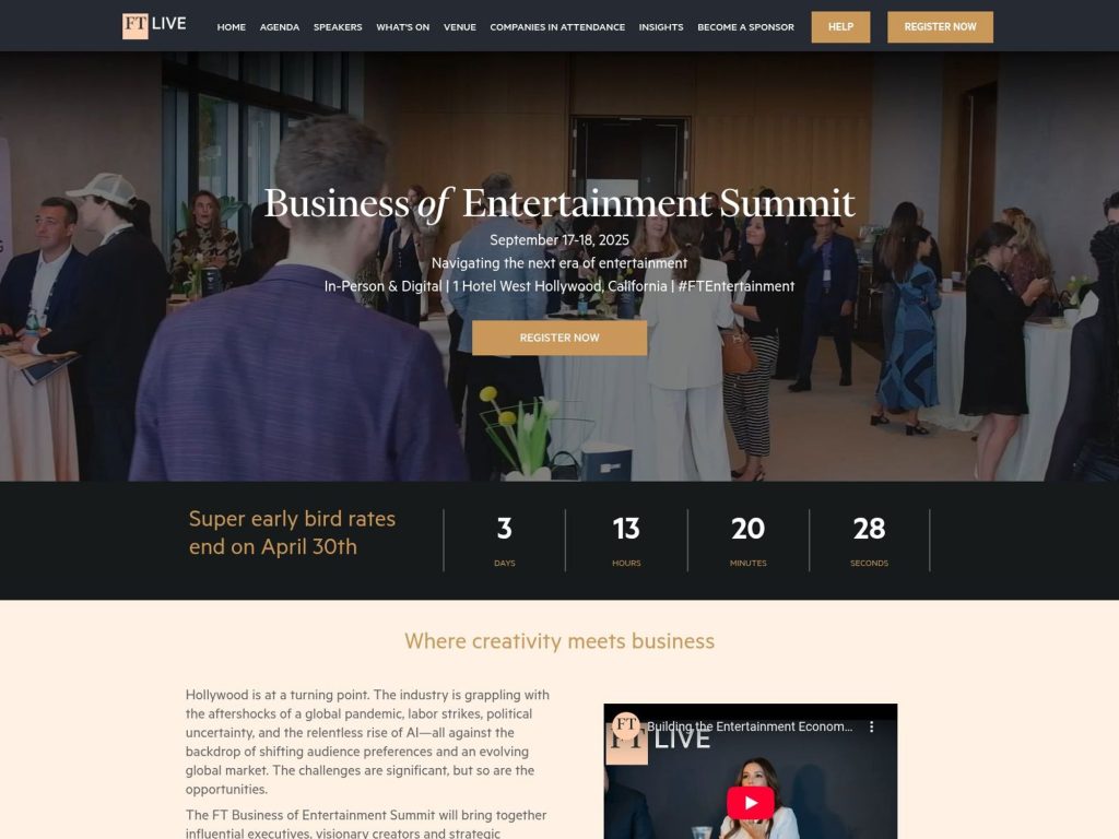 Business of Entertainment Summit 2025 - FT Live - Event screenshot