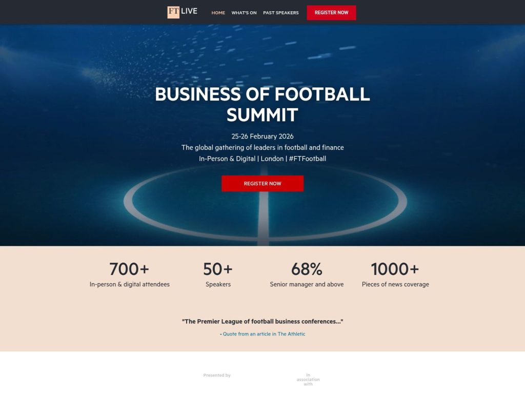 Business of Football Summit 2026 - FT Live website
