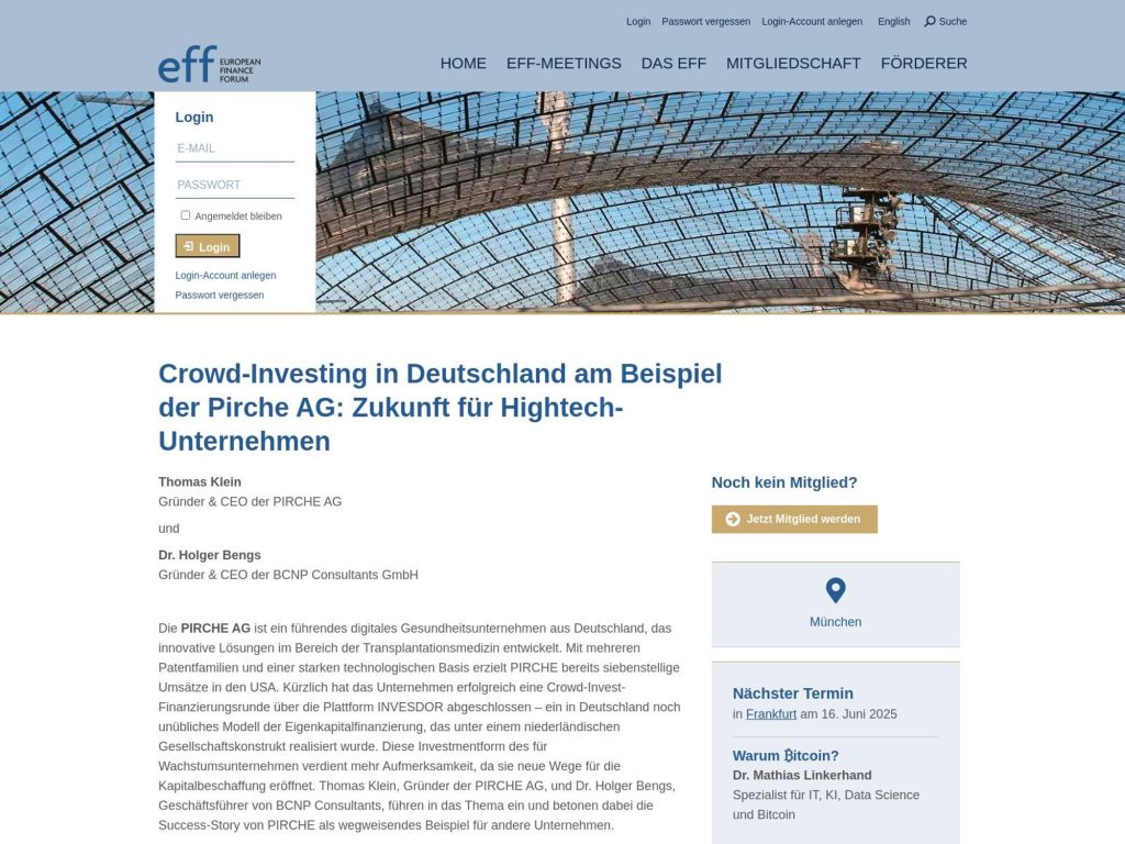 Crowd-Investing in Deutschland am Beispiel der Pirche AG: Zukunft für Hightech-Unternehmen - Event screenshot