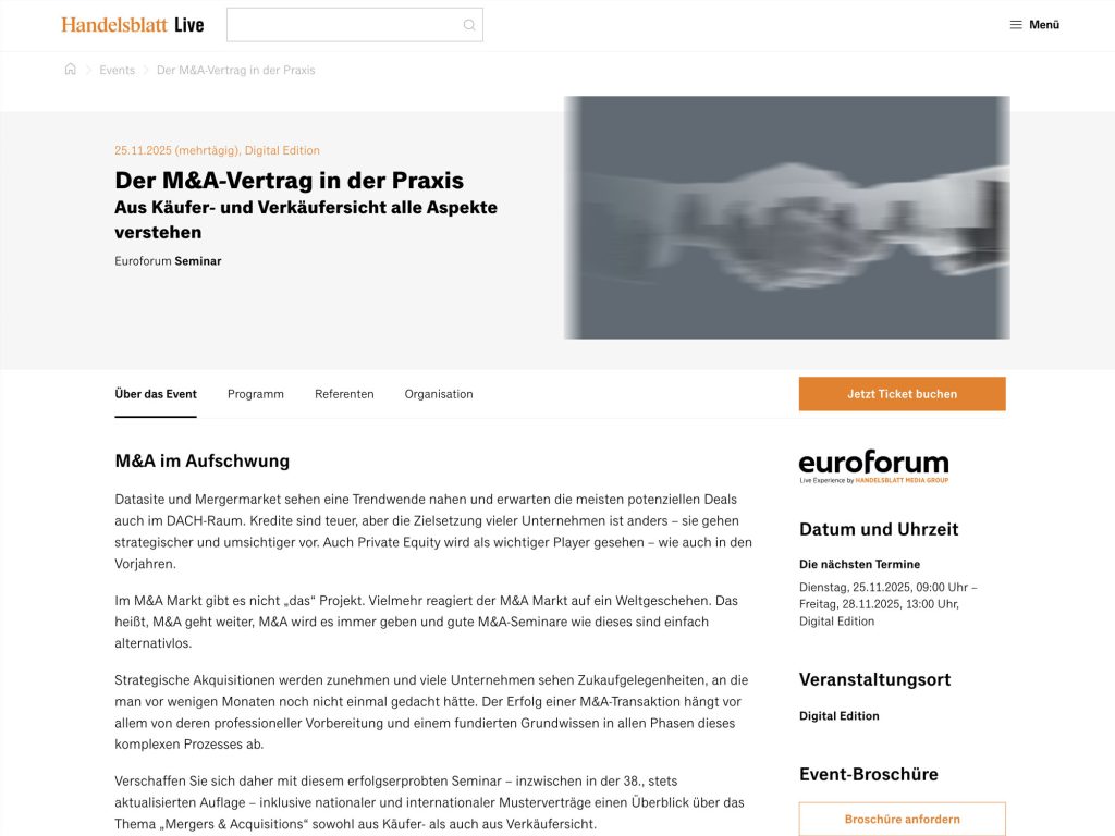 Der M&A-Vertrag in der Praxis - Euroforum Seminar - Event screenshot
