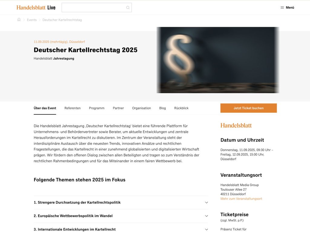 Deutscher Kartellrechtstag 2025 - Handelsblatt Jahrestagung - Event screenshot