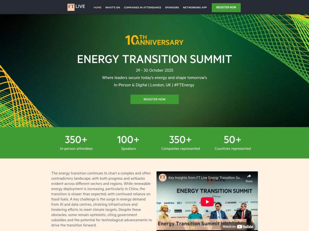 Energy Transition Summit 2025 - FT Live - Event screenshot