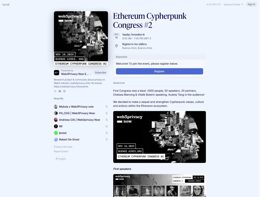 Ethereum Cypherpunk Congress #2 - Event screenshot