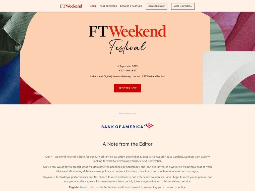 Financial Times Weekend Festival U.K. Edition 2025 - FT Live - Event screenshot