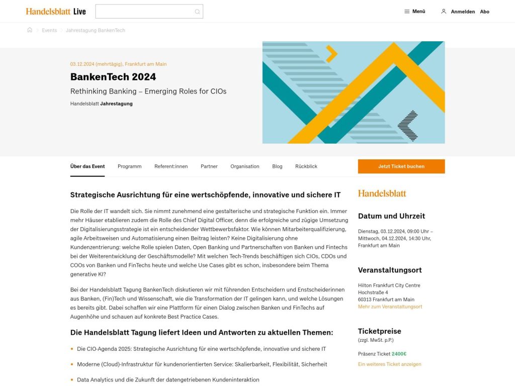 Handelsblatt Jahrestagung: BankenTech 2024 - Event screenshot