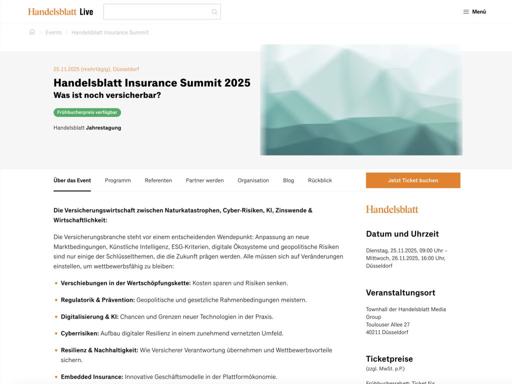 Insurance Summit 2025 - Handelsblatt Jahrestagung - Event screenshot