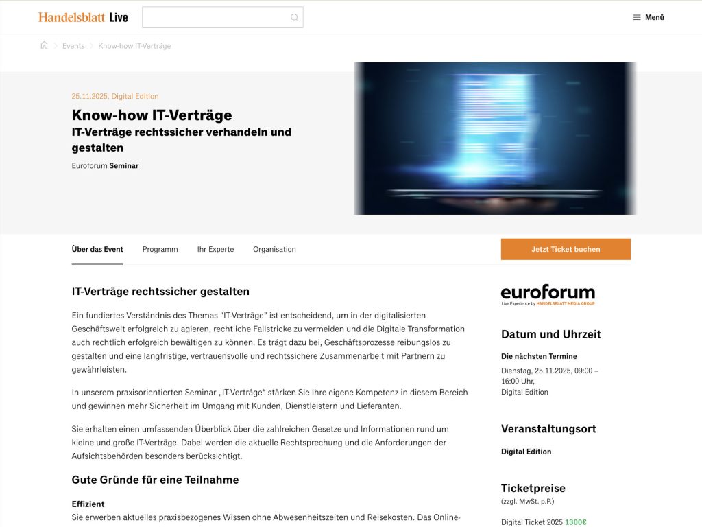 Know-how IT-Verträge - Euroforum Seminar - Event screenshot