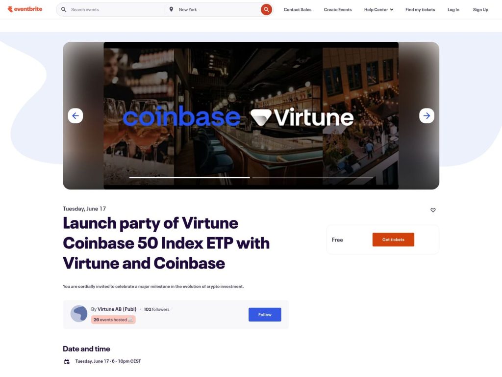 Launch party of Virtune Coinbase 50 Index ETP with Virtune and Coinbase - Event screenshot