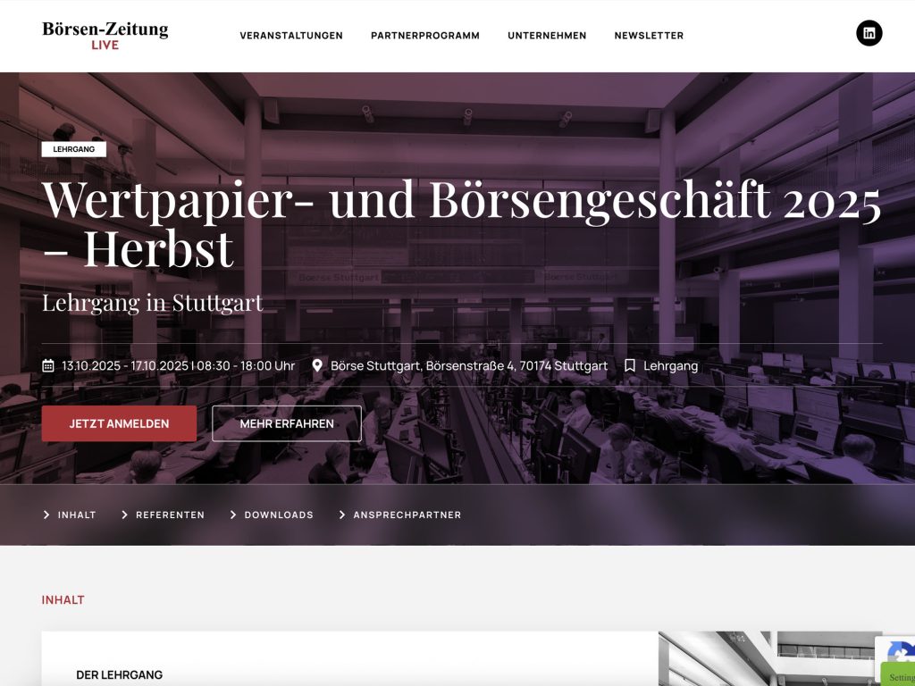 Lehrgang: Wertpapier- und Börsengeschäft 2025 – Herbst - Event screenshot