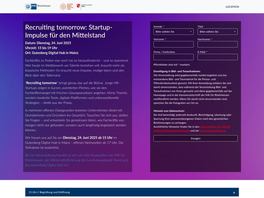 Recruiting tomorrow: Startup-Impulse für den Mittelstand - Event screenshot